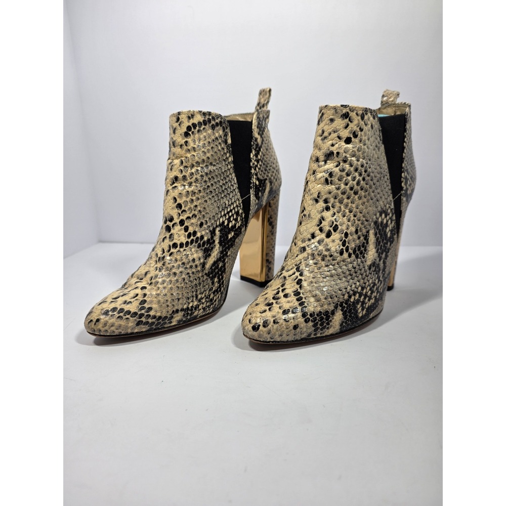 BCBGMAXAZRIA Ankle Boot Snakeskin Block Heel 37.5 Cream Black Chic